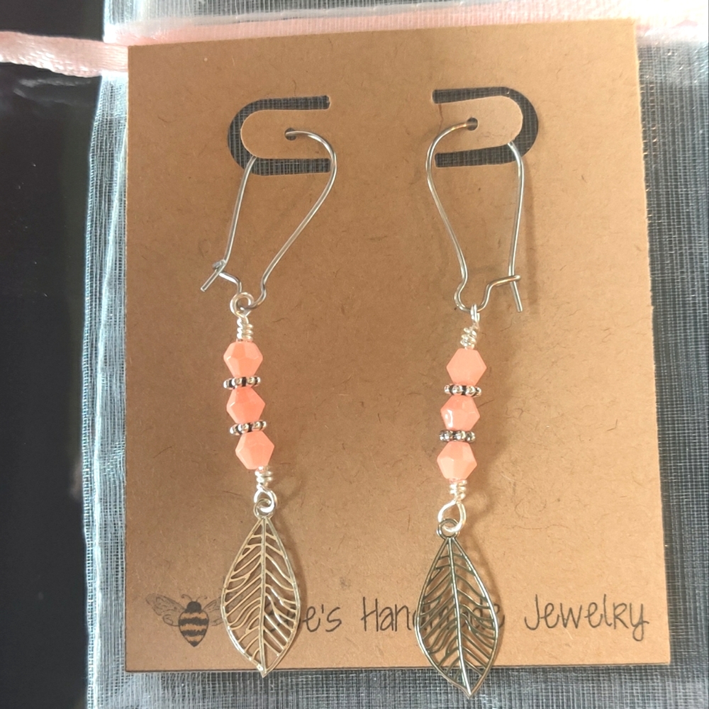 Handmade Pink Leaf Earrings
